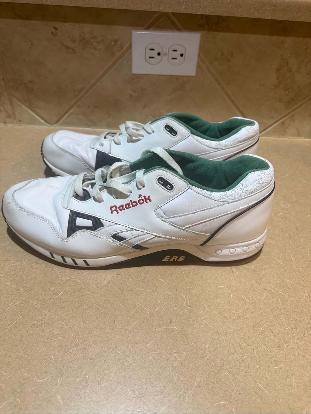 Joker Reebok White Sneakers With Green Interior And Black Accents